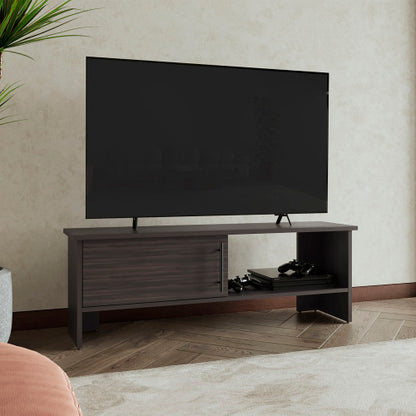 47 Inch All Dark Walnut Modern TV Stand with Single Door Storage Cabinet & Open Media Shelf