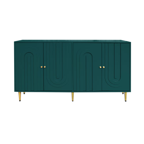 Modern Green Lacquered 4 Door Sideboard Buffet Cabinet Gold Metal Legs Adjustable Shelves
