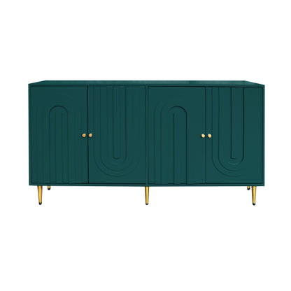Modern Green Lacquered 4 Door Sideboard Buffet Cabinet Gold Metal Legs Adjustable Shelves