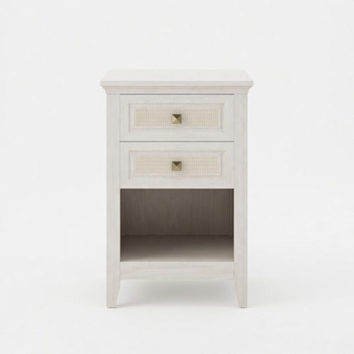 Set of 2 White Rattan Boho Nightstands