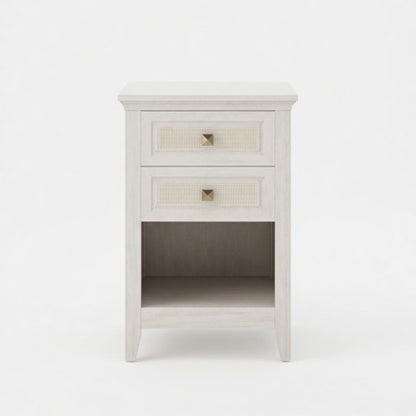 Set of 2 White Rattan Boho Nightstands