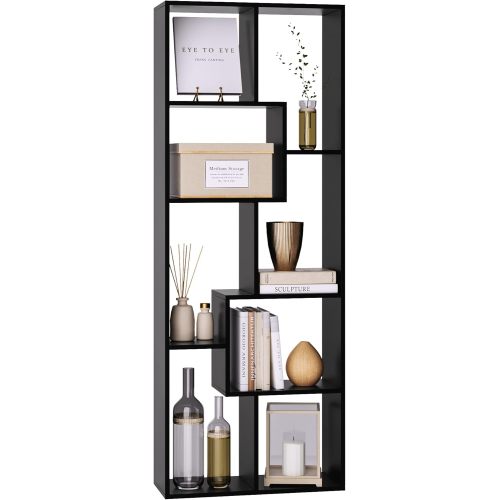 5-Tier Asymmetrical Display Shelf Modern Black Bookcase Organizer