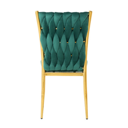 Velvet Upholstered Dining Chairs with Metal Legs, Set of 2, Green