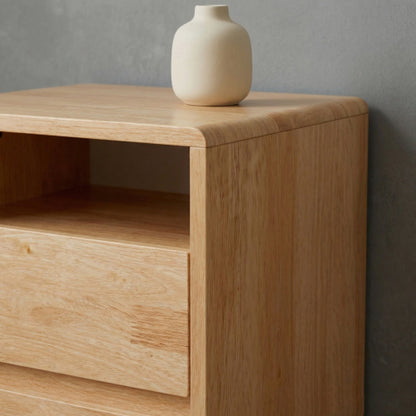 20inch Modern Nightstand with 2 Drawers And Shelves Solid Wood Night Stand with Charger Station Mid Century Bedside Table Curved Wood Side Table for Bedroom Living room