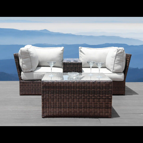 Fully Assembled 2 Piece Outdoor Rattan Seating Group with Cushions Loveseat Coffee Table