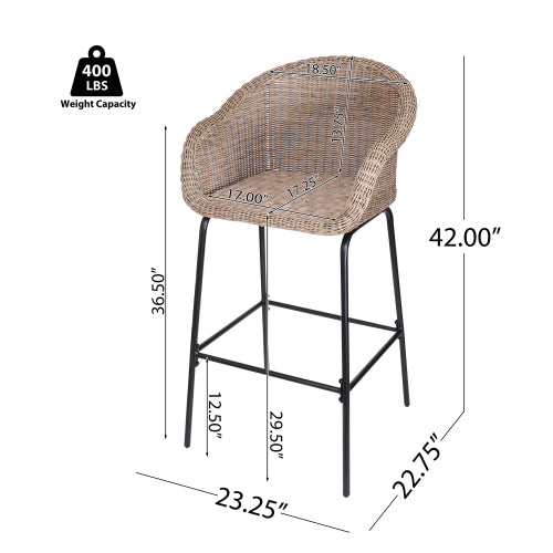 Ladd Outdoor Metal Wicker Barstool, Light Brown Faux Wicker, Set of 2