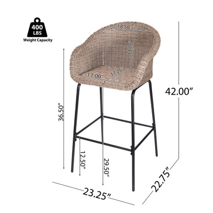 Ladd Outdoor Metal Wicker Barstool, Light Brown Faux Wicker, Set of 2