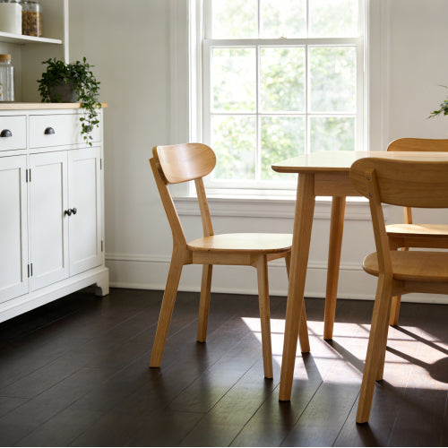 Set of 2 Natural Solid Wood Dining Chairs,Curved Back & Adjustable Foot Pads