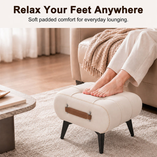 Square Faux Leather Tufted Storage Ottoman with Handles & Metal Legs, Multi-Purpose Footrest for Small Space Homes