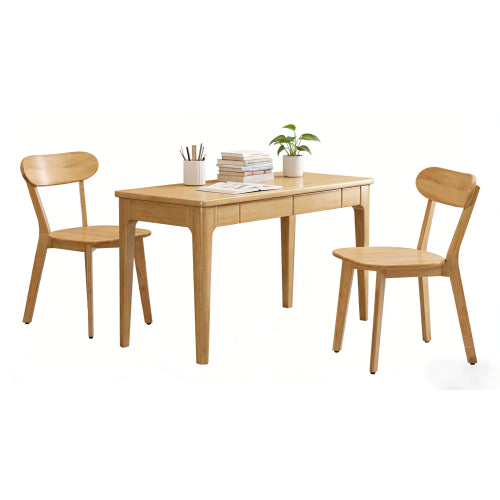 Set of 2 Natural Solid Wood Dining Chairs,Curved Back & Adjustable Foot Pads