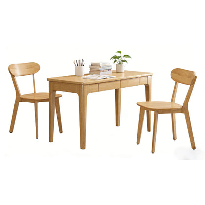 Set of 2 Natural Solid Wood Dining Chairs,Curved Back & Adjustable Foot Pads