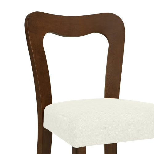 Set of 2 Walnut Rubberwood Open Back Dining Chairs, Minimalist Beige Upholstered Armless Side Chairs