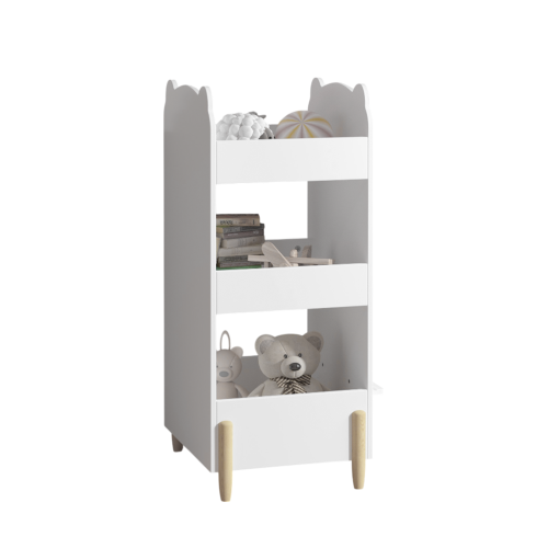 White Bear Shape Kids Bookshelf with Side Chalkboard, 3-Tier Open Storage Toddler Toy Book Organizer