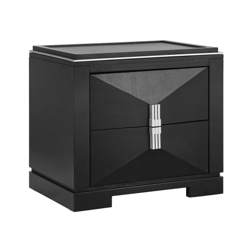 Mid-Century Modern Nightstand, 2 Drawers Wide Sofa Side Table,Wood Diamond Shaped End Table with Storage,Closet with Heavy Duty Base,Small Bedside Table for Bedroom,Living Room,Entrance,Black