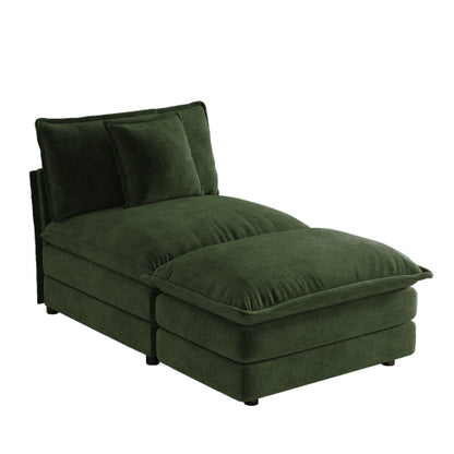 Green Chenille Armless 1-Seat Modular Sofa Unit with Ottoman, Solid-Wood Frame, Assembly-Required