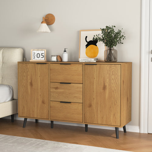 Natural Wood Sideboard Buffet Cabinet with 3 Drawers