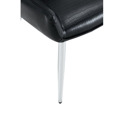 Set of 2 Black Crocodile Pattern PU Dining Chairs, Diamond Tuft Chrome Metal Leg Luxury Accent Chairs