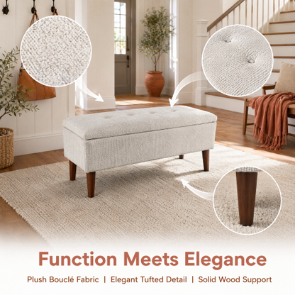 42 inch Linen Ottoman Bench with Solid Wood Legs, Modern Footrest Stool