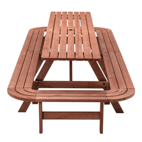 Brown Picnic Table with Benches for 14-16 Persons, Nearly 8-Foot Long Outdoor Wooden Rectangle Table for Patio, Garden, Backyard, Large Outside Dining Set with Umbrella Hole