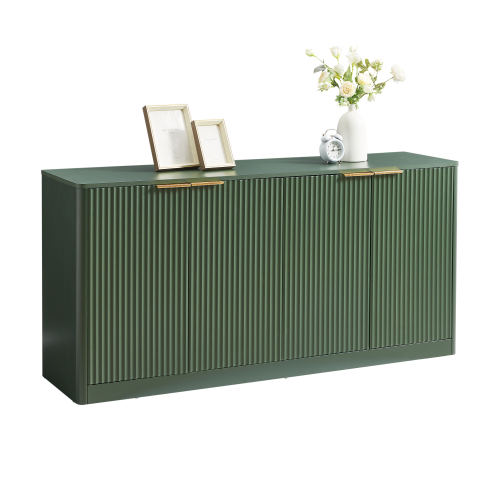 59 Inch Green Wavy Curved Sideboard 4-Door Large Load-Bearing MDF Storage Cabinet Multi-Purpose Household Console Cabinet