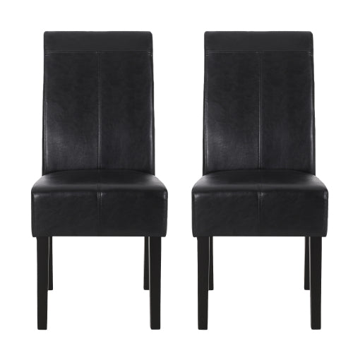 T-Stitch PU Leather Dining Side Chairs, Set of 2, Black