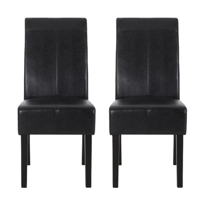 T-Stitch PU Leather Dining Side Chairs, Set of 2, Black