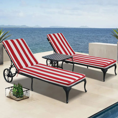 2PCS Set Outdoor Lounge Chair Cushion Replacement Patio Funiture Seat Cushion Chaise Lounge Cushion-Red/white
