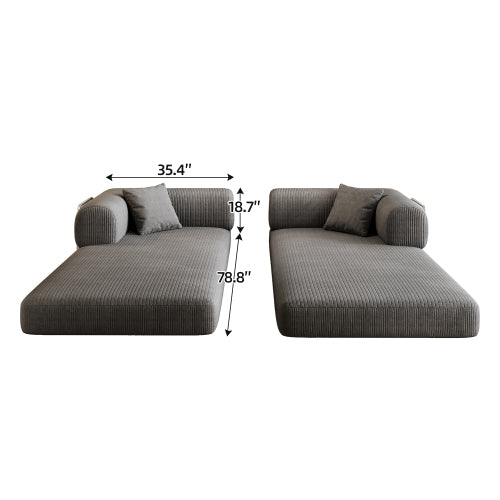 78.8 inch  Grey Boneless Corduroy Convertible Compressed Floor Sofa Bed, No Assembly