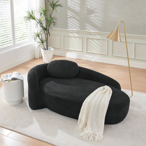Black Modern Oval Bouclé Lazy Lounge Chair,Integrated Backrest & Side Armrest