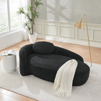 Black Modern Oval Bouclé Lazy Lounge Chair,Integrated Backrest & Side Armrest