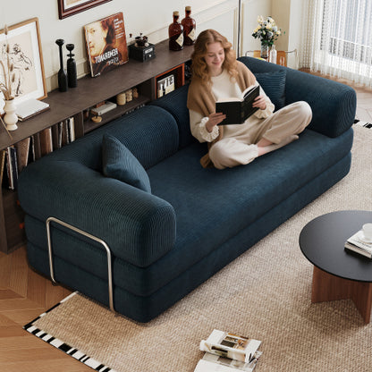 78.8 inch  Blue Boneless Corduroy Convertible Compressed Floor Sofa Bed, No Assembly