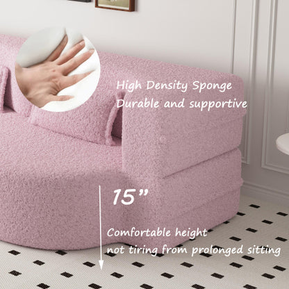 Pink Full-Size Sherpa Fleece Convertible Floor Sofa Bed, 2 Pillows, No Assembly