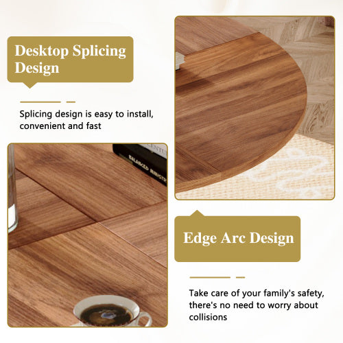 47.3 Inch Walnut Wood Grain Round Dining Table with Hourglass Metal Bracket for 4-6 People