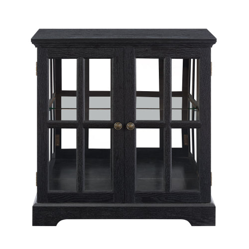 Black Retro 7-Color Bluetooth LED Lattice Glass Adjustable Display Cabinet