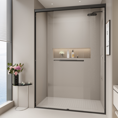 44-48 in. W x 72 in. H Double Sliding Shower Door, Semi-frameless Bypass Bathroom Sliding Door with 1/4" (6mm) Tempered Glass for Walk-in Shower, Matte Black 24D03-48MBX
