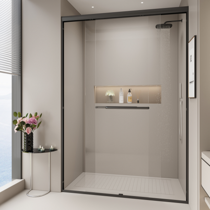 44-48 in. W x 72 in. H Double Sliding Shower Door, Semi-frameless Bypass Bathroom Sliding Door with 1/4" (6mm) Tempered Glass for Walk-in Shower, Matte Black 24D03-48MBX