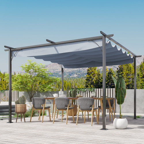 11.5' x 11.5' Retractable Pergola Canopy, Outdoor UV Protection & Sun Shade, Steel Frame for Garden, Grill, Patio, Backyard, Gray