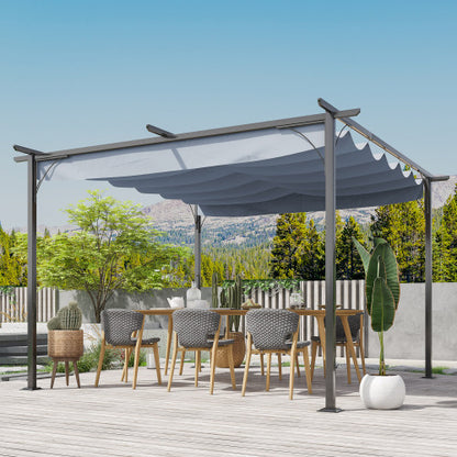 11.5' x 11.5' Retractable Pergola Canopy, Outdoor UV Protection & Sun Shade, Steel Frame for Garden, Grill, Patio, Backyard, Gray