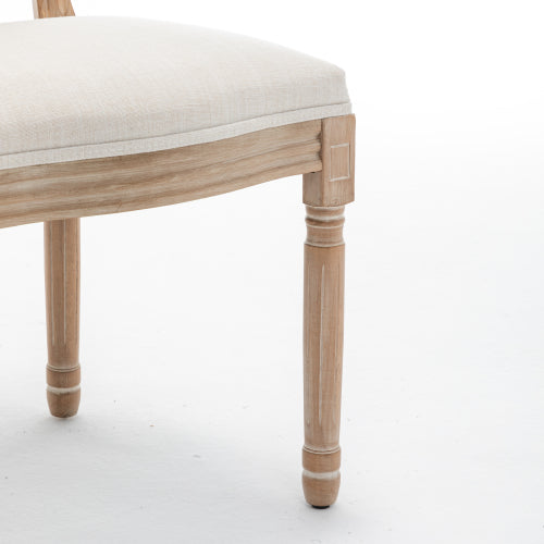 Wood Dining Chairs with Linen Upholstered Backs, Set of 2, Beige