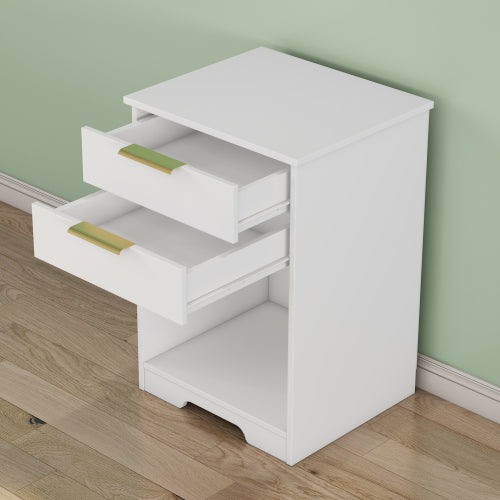 Nighstand With 2 Drawers,End Table,Nightstand with Open Space,Golden Handle,Morden Design,For Living Room,Bedroom,Easy Assemble,White