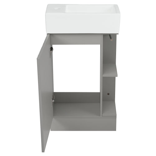 18.6" Bathroom Vanity with Sink, Bathroom Vanity Cabinet with Two-tier Shelf, Left or Right Orientation, Grey (Old Sku:WF308491AAE)