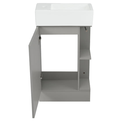 18.6" Bathroom Vanity with Sink, Bathroom Vanity Cabinet with Two-tier Shelf, Left or Right Orientation, Grey (Old Sku:WF308491AAE)