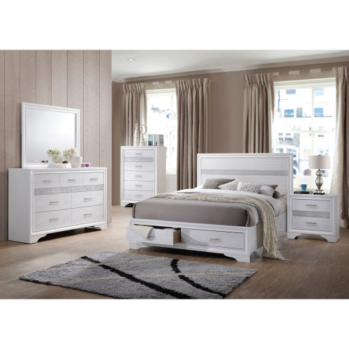 White 2 Drawer Nightstand with Hidden Jewelry Tray, Glam Bedside Table with Crystal Handles, Bedroom Storage Cabinet