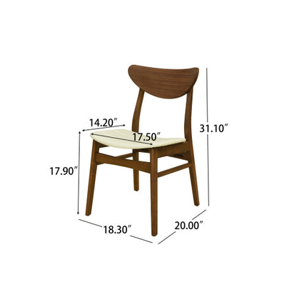 Set of 2 Mid-Century Rubberwood Dining Chairs, Splayed Leg Leather Seating Lightweight Side Chairs