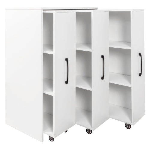 3-Tier Freestanding Pull-Out Door Mobile Bookcase Multi-Grid Storage Cabinet with Universal Wheels