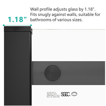 S-RM6076TB 56-60"W x 76"H Sliding Shower Door, 8mm Frameless Glass Shower Door with Matte Black Hardware, Towel Bar and Handle,Drop Shipping available