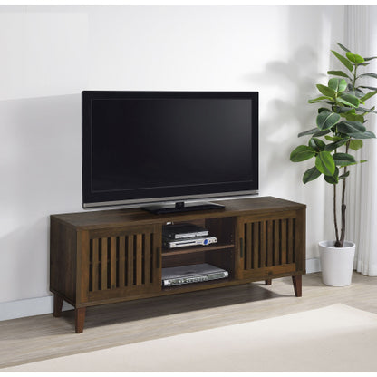 Dark Pine Rustic 60 Inch 2 Slatted Door TV Stand