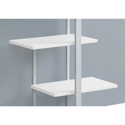 5 Tier Bookshelf 60inch H White Laminate Grey Metal Contemporary Modern Bookcase Office