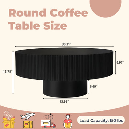 Black Fluted Round Pedestal Coffee Table, Mid Century Modern