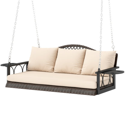 Porch Swing 3 Person Wicker Hanging Outdoor Patio Porch Swing Bench